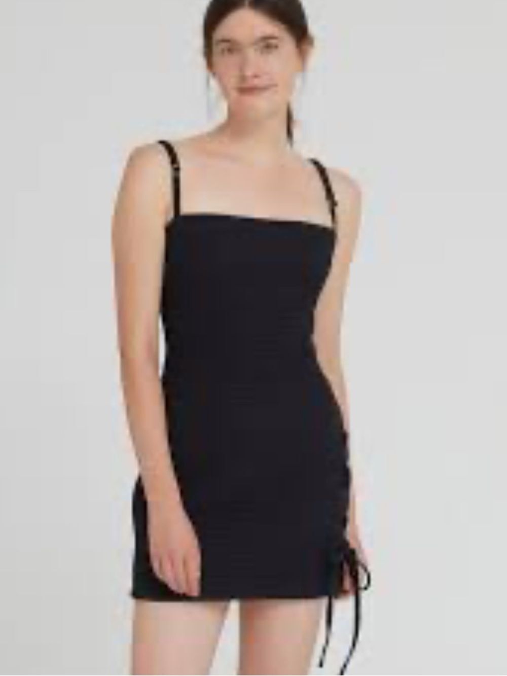 ANIELA PARYS Black WAFFLE TEXTURE Spaghetti Strap Mini Dress WITH SIDE LACING M